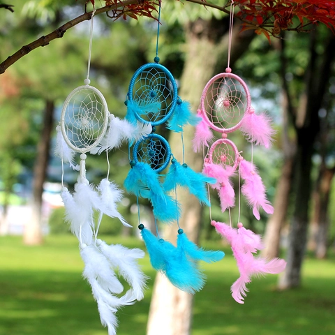 Böhmischer Handgefertigter Traumfänger Gestufte Ringe Federn Perlen Wandkunst Haus Deko Auto Ornament Mystisch Ethno Romantisch Geschenk