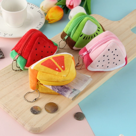 Schattige Fruit Pluche Munttas Mini Portemonnee Sleutelhanger Ritssluiting Watermeloen Sinaasappel Drakenvrucht Kiwi