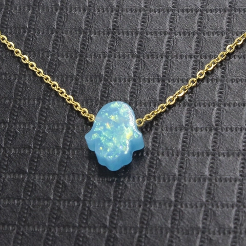 Hamsa Hand Anhänger Halskette Gold Edelstahl Kette Synthetischer Opal Harz Fatima Hand Schutz Schmuck Für Frauen