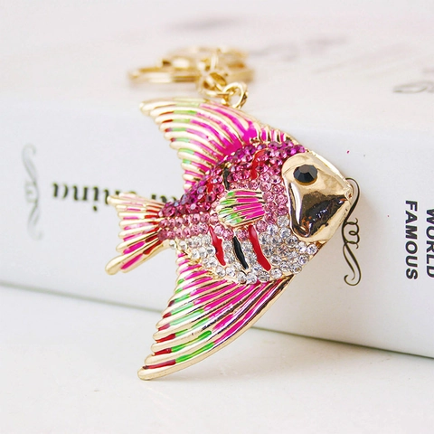 Tropical Fish Keychain Rhinestone Enamel Zinc Alloy Metal Car Key Ring Handbag Hanging Ornament Women Marine Life Jewelry Gift