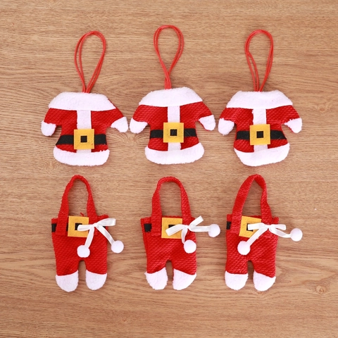 Porte Couverts De Noël Mini Vêtements Et Pantalons De Père Noël Forme Tricot Tissu Décoration Table Pour Fête