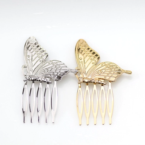 Vintage Butterfly Zinc Alloy Hair Comb For Women French Forest Style Rhinestone Inlaid Electroplated Metal Hair Accessory