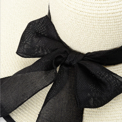 Cappello Di Paglia Da Donna Cappello Da Sole A Tesa Larga Pieghevole Protezione UV Spiaggia Estiva Con Decorazione Fiocco
