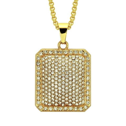 Hip Hop Men Necklace Bling Rhinestone Pendant Square Heavy Industry Iced Out Alloy Box Chain Jewelry Accessory