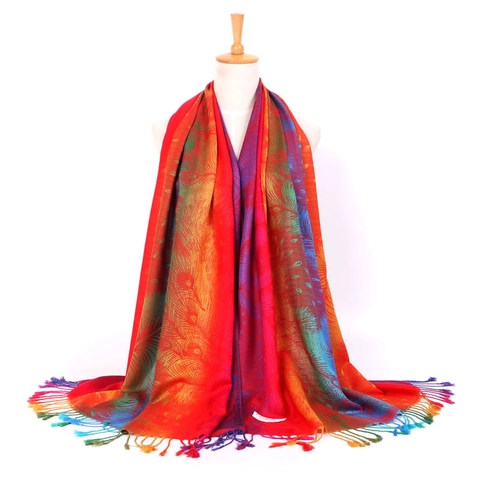 Dames Sjaal Omslagdoek Etnisch Retro Pauw Paisley Veer Bloemen Jacquard Viscose Pashmina Kwastje Reis Lente