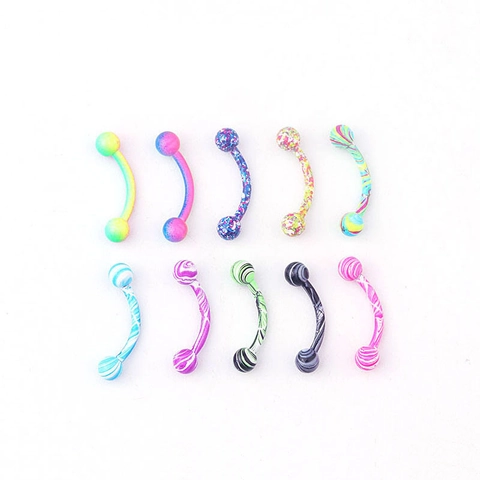 Curved Barbell Eyebrow Rings Stainless Steel Bar Acrylic Ball Colorful Water Ripple Pattern Splash Marble Body Piercing