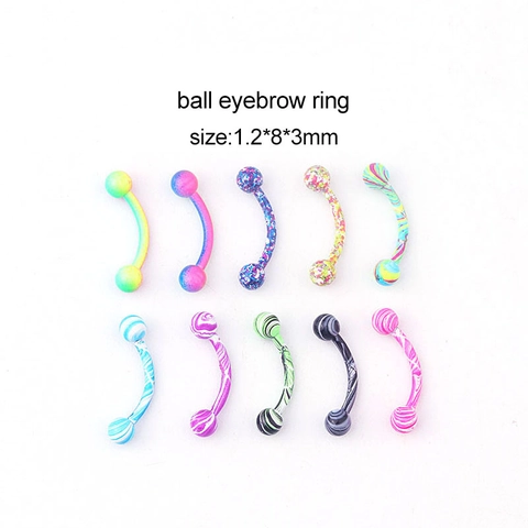 Curved Barbell Eyebrow Rings Stainless Steel Bar Acrylic Ball Colorful Water Ripple Pattern Splash Marble Body Piercing