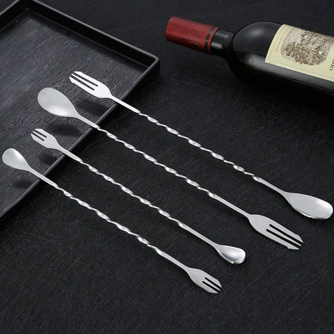 Cucchiaio Da Bar In Acciaio Inossidabile Con Manico Lungo Agitatore Per Cocktail Design A Spirale A Doppia Testa