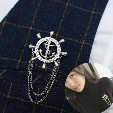 Spilla Timone Ancora Nautica Lega Strass Doppia Catena Nappina Spilla Da Bavero Abito Gioielli Unisex