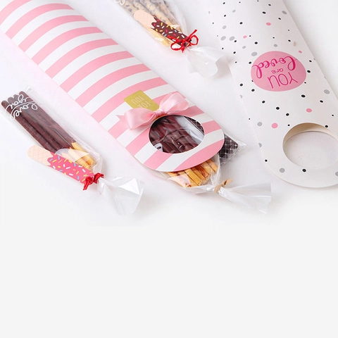 Boîte D'Emballage Longue Mignonne Pour Biscuits Aux Doigts Style Coréen Boîte Cadeau En Carton À Rayures Et Pois Pour Bonbons Biscuits Articles De Fête Boîte En Papier Avec Ruban