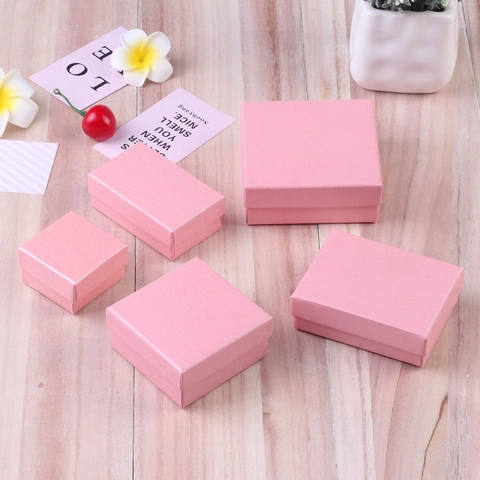 Roze Papieren Sieradendoos Met Deksel En Bodem Cadeauverpakking Voor Ketting Ring Oorbellen Hanger Met Spons Inleg