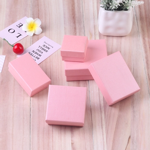 Roze Papieren Sieradendoos Met Deksel En Bodem Cadeauverpakking Voor Ketting Ring Oorbellen Hanger Met Spons Inleg