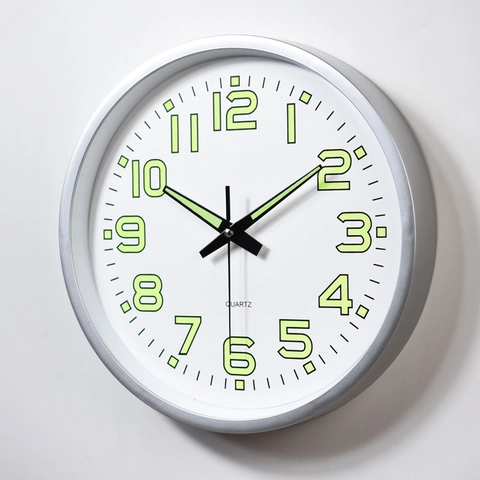 Orologio Da Parete Rotondo Moderno Luminoso Al Buio Movimento Al Quarzo Silenzioso Plastica Per Soggiorno Ufficio