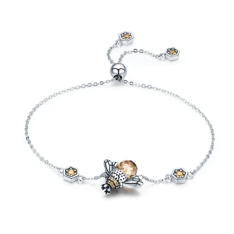 925 Sterling Silver Cute Bee Jewelry Set Yellow Zirconia Inlaid Necklace Earrings Ring Bracelet For Women Gift Bee Collection