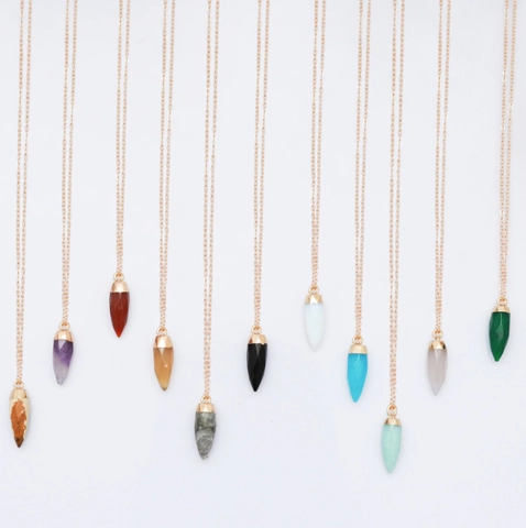 Bullet Natural Stone Pendant Necklace Hexagonal Healing Crystal Amethyst Rose Quartz Boho Gold Plated Jewelry For Women