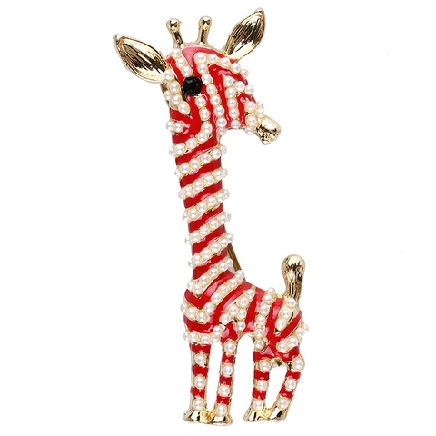 Spilla Giraffa Animale Smalto Lega Con Perla Artificiale E Strass Gioielli Di Moda Cartone Animato Per Donna