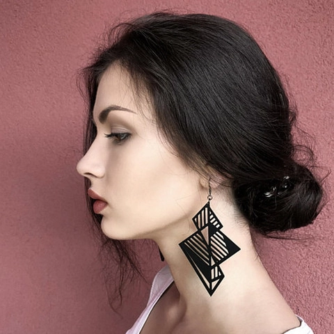 Geometrische Hängeohrringe Acryl Hohl Schwarz Groß Statement Künstlerisch Modern Stil Für Damen Leichte Modeaccessoires