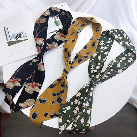 Damen Seidenschal Im Koreanischen Stil Mit Blumenmuster Eleganter Langer Schmaler Halsschal Für Taschengriff Haarband Modisches Accessoire