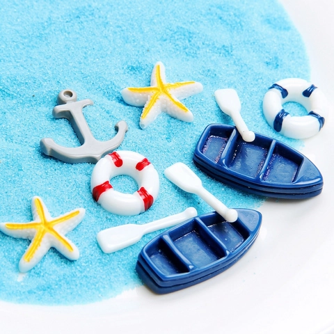 Θέμα Ωκεανού Resin Charms Μινιατούρα Αστερίας Άγκυρα Σωσίβιο Βάρκα Κουπί Αξεσουάρ Για DIY Slime Και Χειροτεχνία