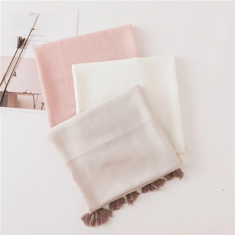 Elegant Lightweight Scarf Shawl For Women Solid Color With Fringe Tassel Sun Protection Shimmer Soft Wrap Accessory