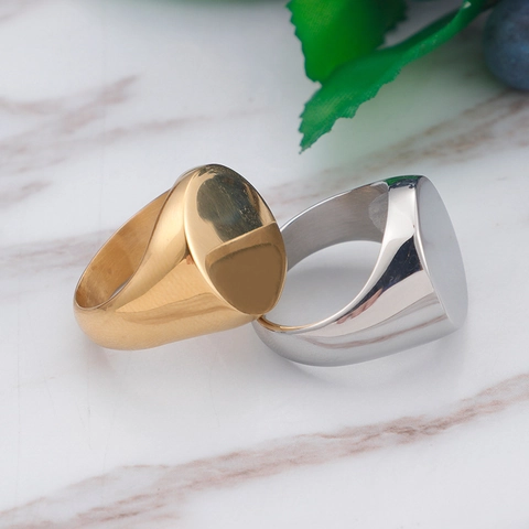 Signet Ring Men 316L Stainless Steel Polished Retro Solid Smooth Band Minimalist Fashion Jewelry