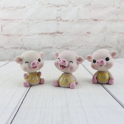 Süße Wackelkopf Schweinefigur Harz Rosa Cartoon Tier Ornament Für Auto Armaturenbrett Schreibtisch Tortenaufsatz Hausdekor