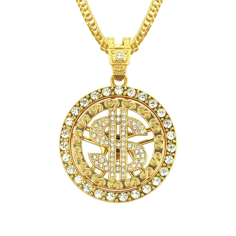 Collana Con Pendente Segno Del Dollaro Lega Strass Ruotante Hip Hop Audace Catena Cubana Per Uomo Gioielli Da Festa Novità