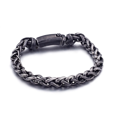 Retro Herren Armband 316L Edelstahl Geflochtene Gliederkette Schmuck Vintage Biker Stil Mit Quadratischer Schnalle