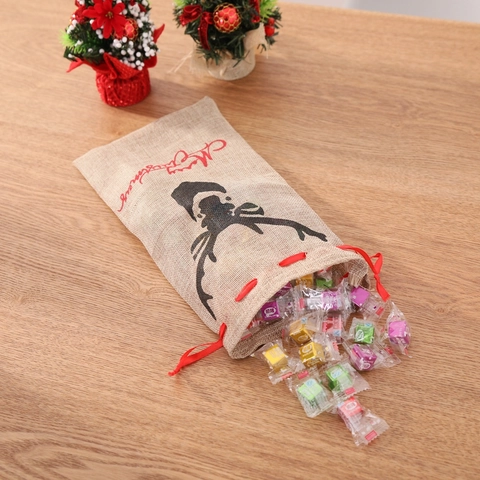 Christmas Wine Bottle Cover Burlap Reindeer Drawstring Gift Bag For Holiday Dining Table Decor Festive Ornament