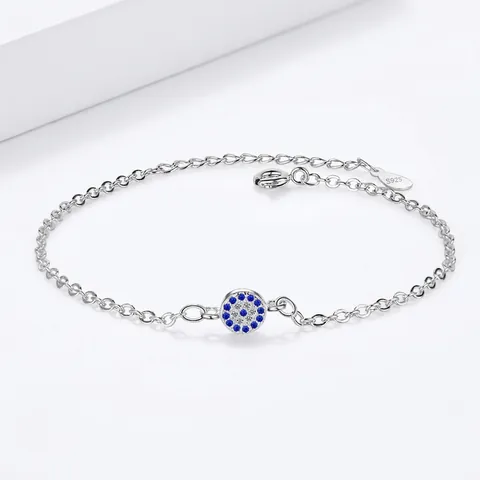 Bracciale Occhio Del Diavolo Rotondo Rame Micro Intarsiato Zirconia Blu Bianco Gioielli Di Moda Per Donna