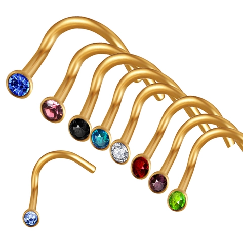 Pendiente De Nariz De Acero Inoxidable En Forma De L Rhinestone Colorido Joyería Piercing Corporal Chapado Oro