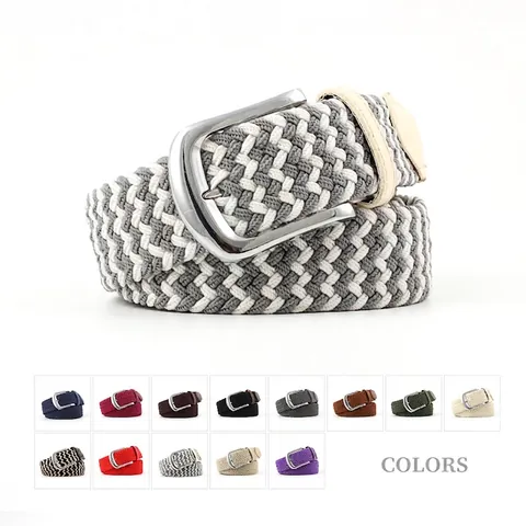 Elastic Woven Braided Belt For Men Women Unisex Stretch Strap With Alloy Pin Buckle Casual Faux Leather Trim