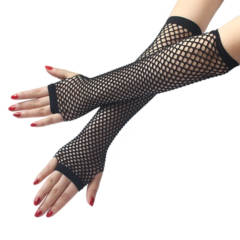 Long Fishnet Gloves Fingerless Stretchy Mesh Arm Sleeves Neon Punk Gothic Costume Accessory For Women Retro Vintage Style