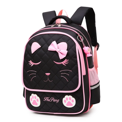 Kinder Schultasche Wasserdicht Atmungsaktiv Nylon Süße Katze Design Diamant Gesteppt Mit Schleife Für Mädchen