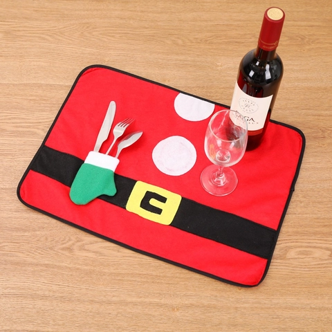 Christmas Placemat Santa Claus Costume Design With Cutlery Pocket Non-Woven Fabric Dining Table Holiday Decor