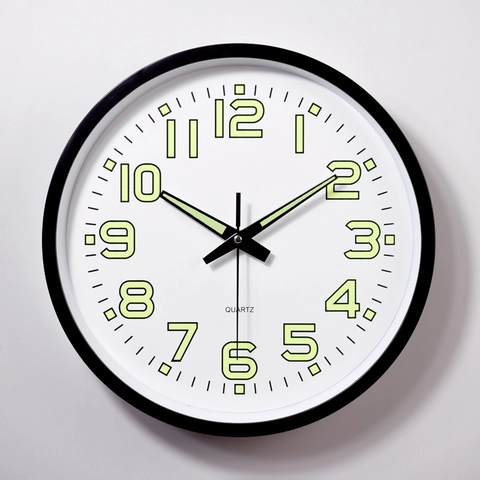 Orologio Da Parete Rotondo Moderno Luminoso Al Buio Movimento Al Quarzo Silenzioso Plastica Per Soggiorno Ufficio
