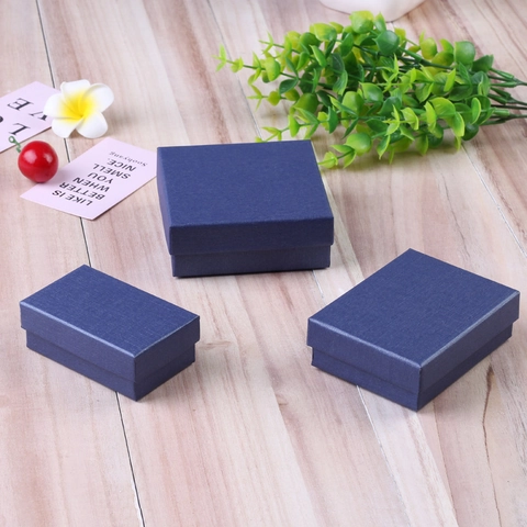 Lake Blue Textured Jewelry Box For Necklace Ring Earring Storage Square Paper Cardboard Gift Packaging Case Organizer