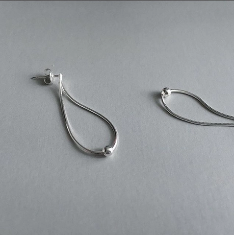 Water Drop Stud Earrings With 925 Sterling Silver Earring Post Snake Bone Chain Polished Bead Minimalist Women Jewelry