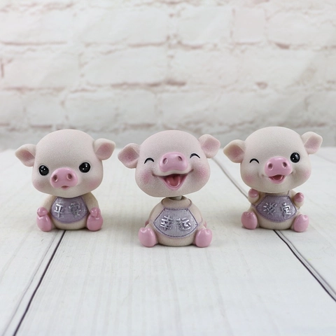 Süße Wackelkopf Schweinefigur Harz Rosa Cartoon Tier Ornament Für Auto Armaturenbrett Schreibtisch Tortenaufsatz Hausdekor