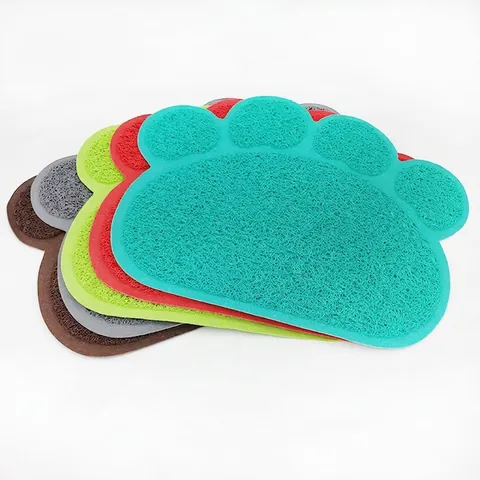 PVC Wire Loop Cat Litter Mat Paw Shaped Anti Slip Waterproof Pet Foot Pad For Litter Box Trapping Easy Clean Durable