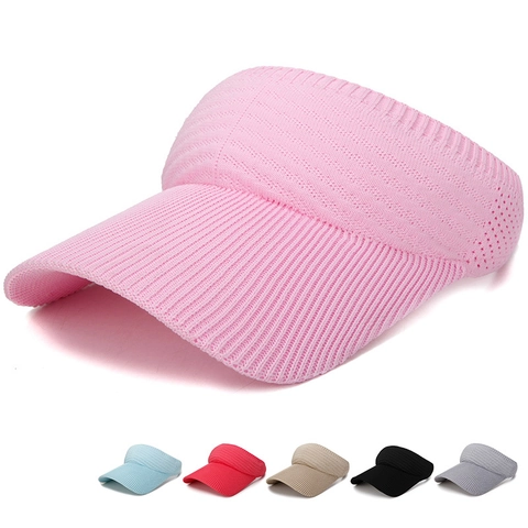 Damen Strick Sonnenblende Hut Polyester Atmungsaktiv UV-Schutz Sommer Outdoor Sport Tennis Leere Top Kappe