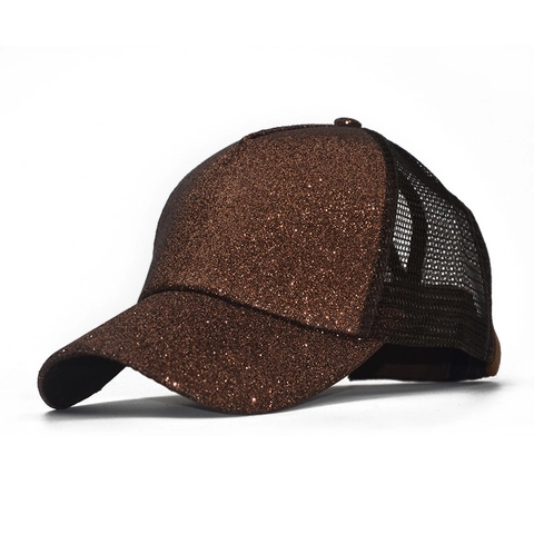 Berretto Da Baseball Coda Di Cavallo Paillettes Rete Traspirante Regolabile Moda Lucido Trucker Hat Donne