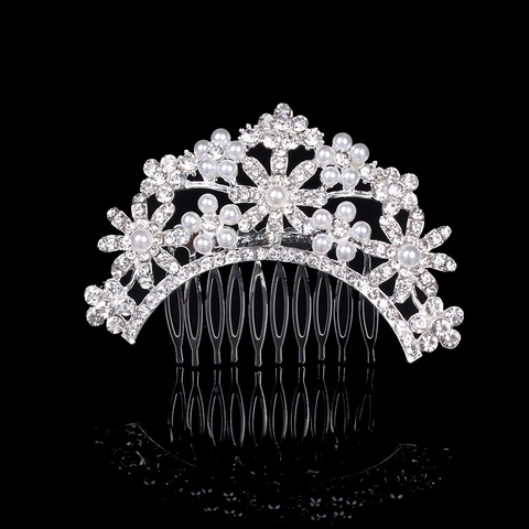 Pettine Per Capelli Da Sposa Elegante Strass Finta Perla Artificial Fiore Foglia Design Matrimonio Copricapo Argento Gioielli Accessorio Donne