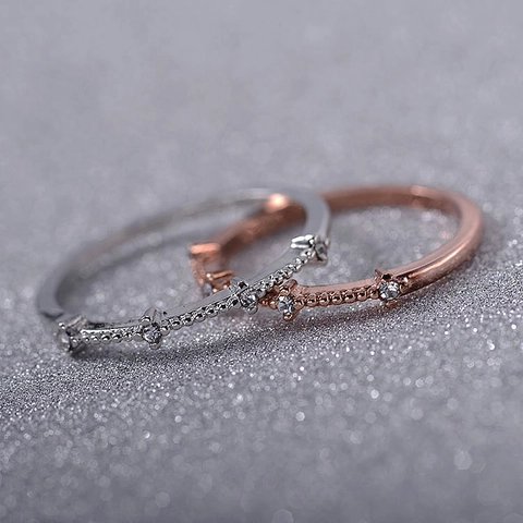 Minimalist Copper Ring Inlaid Small Zircon Zirconia Beaded Milgrain Edge Slim Band Elegant Jewelry For Women Fashion Gift