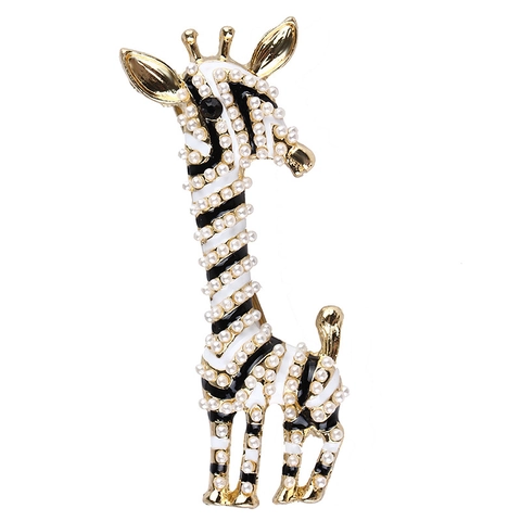 Spilla Giraffa Animale Smalto Lega Con Perla Artificiale E Strass Gioielli Di Moda Cartone Animato Per Donna