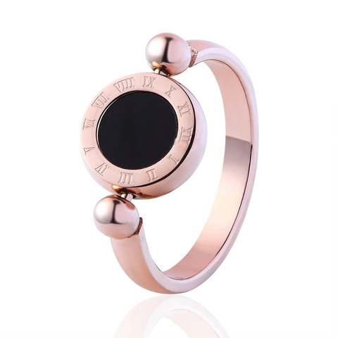 Titanium Stainless Steel Roman Numeral Spinning Ring For Women Rotating Round Disk Shell Black Minimalist Fashion Jewelry