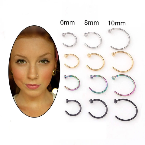 316L Stainless Steel Nose Ring Hoop C Shape Piercing Body Jewelry Punk Fashion Unisex Gold Black Silver Rainbow