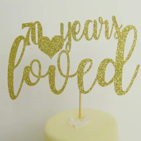 Gold Glitter Cake Topper For Birthday Anniversary Party Decoration Fifty And Fabulous Seventy Years Loved Sparkly Wood Stick