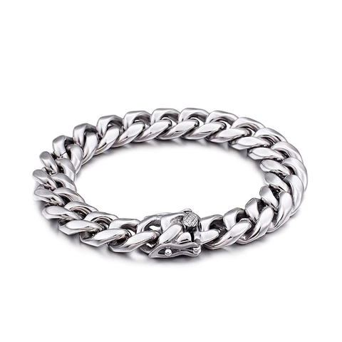 Men Stainless Steel Cuban Link Chain Bracelet Polished Silver Tone Minimalist Hip Hop Jewelry