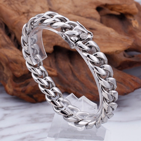 Men Stainless Steel Cuban Link Chain Bracelet Polished Silver Tone Minimalist Hip Hop Jewelry